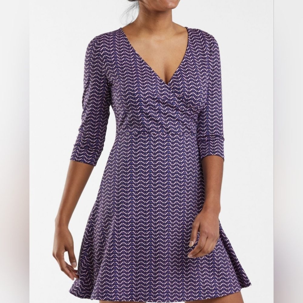 Title Nine Wrappers Delight Dress Pallay Faux Wrap 3/4 Slv Zip Pockets M - Picture 10 of 10
